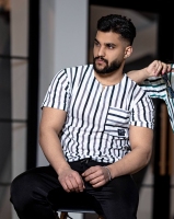 تی شرت یقه مراکشی راه راه مشکی طوسی