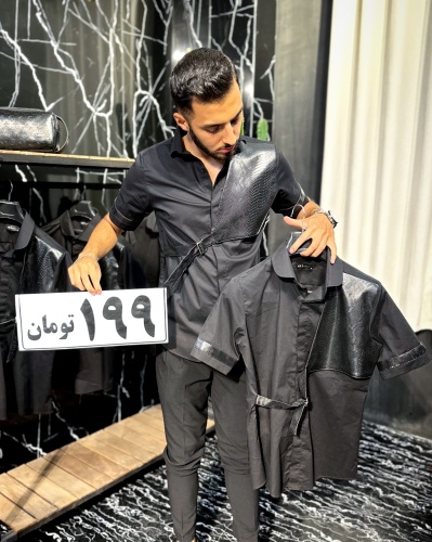 پیراهن ترکیبی چرم رنگ مشکی