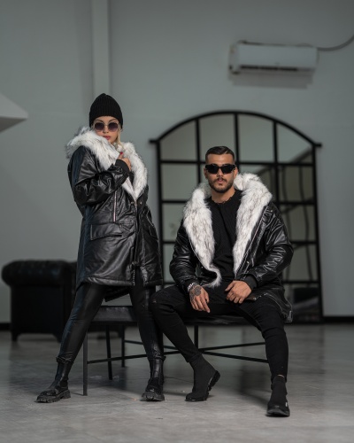 کاپشن چرم مشکی وارداتی