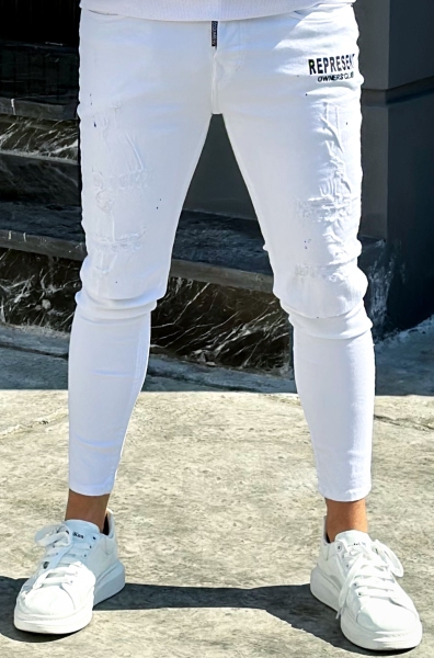 شلوار جین سفید طرحدار