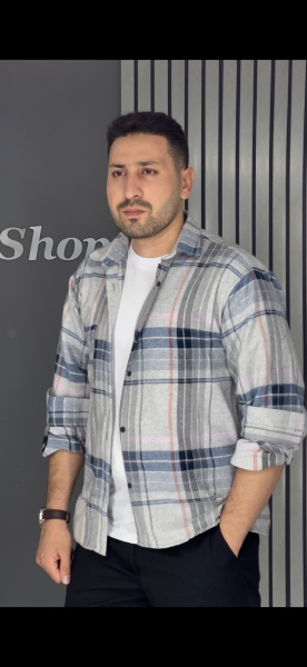پیراهن پشمی طوسی آبی