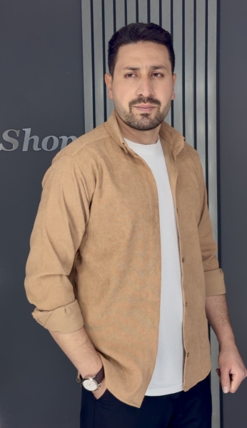 پیراهن مردانه مخمل کبریتی کرم