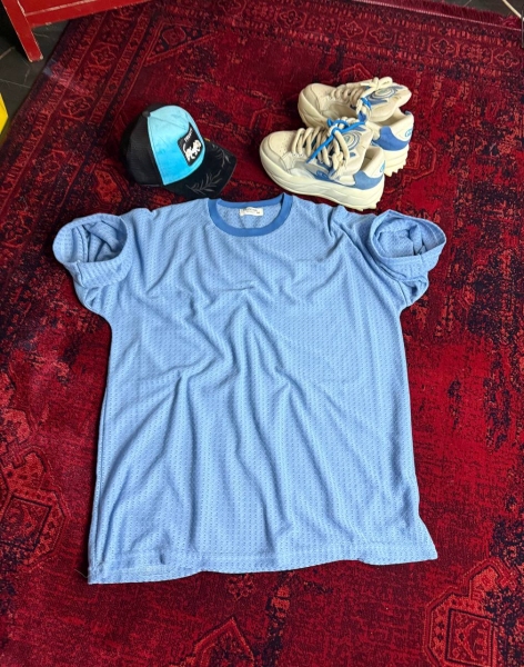تیشرت آستین کوتاه میله ای BALENCIAGA آبی